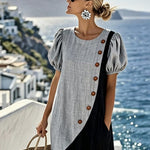 Women'S Casual Round-Neck Color-Block Patchwork Dress
