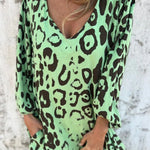 Leopard Print V-neck Pullover Long-sleeved Loose Dress