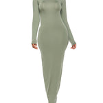 Bodycon Long Sleeves Solid Color High Neck Maxi Dresses