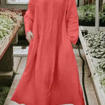 Round Neck Casual Loose Solid Color Long Sleeve Maxi Dress