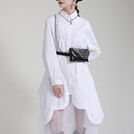 Urban Loose Split-Joint Lapel Long Sleeves Midi Dress