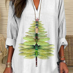 Women's Casual Watercolor Dragonfly Tree Cotton Blend Print T-shirt