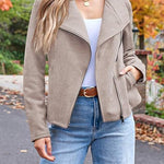 Zip Up Pocketed Faux Suede Moto Jacket