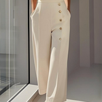 Cap Sleeve Loose Buttoned Solid Color Round-Neck Jumpsuits