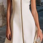 Embroidered Stand-Collar Zip-Front Sleeveless Midi Dress