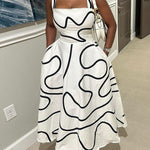 A-Line High Waisted Pockets Printed Split-Joint Spaghetti-Neck Maxi Dresses