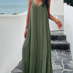 Loose Sleeveless Pleated Solid Color Split-Joint Spaghetti-Neck Maxi Dresses