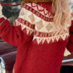 Christmas Fireplace Patterned Cardigan with Fur