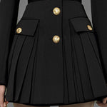 Elasticated Waist Long Sleeves Belted Buttoned Contrast Color Pleated Single-Breasted Lapel Mini Dresses Shirt Dress