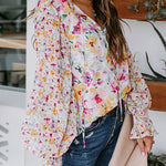 Sweet Flower Print Balloon Sleeve Blouse