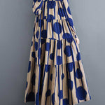 A-Line Long Sleeves Buttoned Pleated Polka-Dot Split-Joint Stand Collar Maxi Dresses Shirt Dress