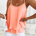 Chiffon Pleated Pearl Camisole Top