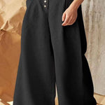 Cotton linen solid color high waist fashion casual trousers