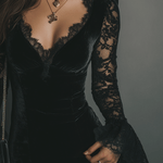 Romance Midnight Velvet Lace Bell-Sleeve Mini Dress