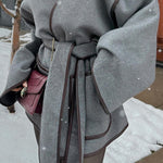 Open Front Pocketed Splice Coat with Belt