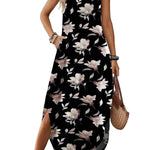 Casual V-neck halter slit bohemian beach resort maxi dress
