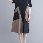 Original Loose Split-Joint Contrast Color Midi Dress