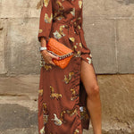 Now Trending Tiger Print Satin Shirt Maxi Dress