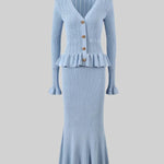 Ruffled Jacket & Flared Skirt Knit Matching Set