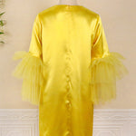Half Sleeves Loose Shiny Solid Color Split-Joint Tulle Round-Neck Mini Dresses