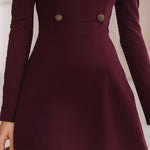 Vintage Stand Collar Double-Breasted Waist-Cinched A-Line Dress