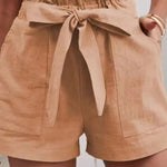 Casual Loose Solid Color Elastic Waist Tie Shorts