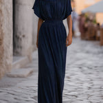 Off-Shoulder Defined Waist Draped Maxi Dress