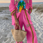 Pineapple Print Oversized Shirt and Elastic Waist Pocket Pants Set