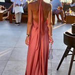 Classy and Fabulous Satin Halter Backless Party/Vocation Maxi Dress