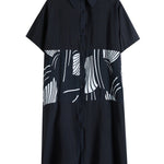 Artistic Retro Loose Printed Buttoned Midi Dress