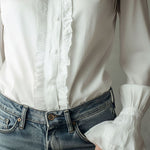 Elegant Ruffled Button-Down Long Sleeve Shirt With Flared Cuffs