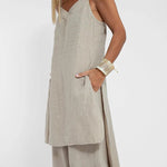 Women Casual Linen Strappy Two Set Suits
