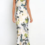 Garden Party Floral Satin Cut Out Back Lace-up Maxi Dress