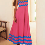A-line High Waisted Contrast Color Zipper Square-neck Maxi Dresses Midi Dresses
