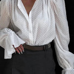 Elegant Loose Dots Puff Sleeves Shirt