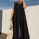 Sleeveless Wide Leg Shoulder Pad Solid Color Jumpsuits