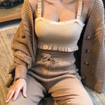 Fashion Solid Color V-neck Knit Set