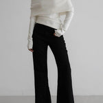 Long Sleeves Loose Solid Color Off-The-Shoulder Pullovers Sweater Tops