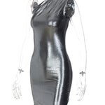 Skinny Asymmetric Shiny Solid Color Split-Joint One-Shoulder Evening Dresses Mini Dresses