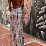 Modern Day Tie-dye Print Back Lace-up Stretch Maxi Dress