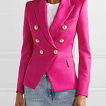 Long Sleeves Buttoned Notched Collar Blazer Outerwear