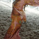 Margovil Unique Print Lantern Long Sleeves Blouse Shirt and Wide Leg Pants Holiday Outfit Set