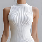 White Sleeveless Rib-Knit Tiered Ruffle Mini Dress