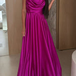 Solid Color Suspender Back Pleated Elegant Slit Full Hem Maxi Dress