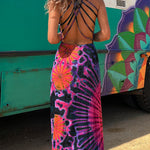 La Bamba Tie-dye Print Back Lace-up Stretch Maxi Dress