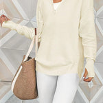 Half-Zip V-Neck Relaxed Rib-Knit Sweater