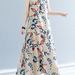 Loose Sleeveless Floral Printed Round-Neck Maxi Dresses