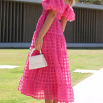 Fashionable One-Shoulder Chiffon Puff Sleeve Swing Midi Dress
