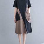 Original Loose Split-Joint Contrast Color Midi Dress