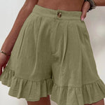 Women Summer Cotton Casual Plain Natural Ruffled Shorts